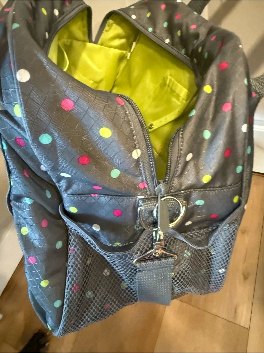 thirty-one Gray Polka Dot Shoulder Tote with Multicolor Dots